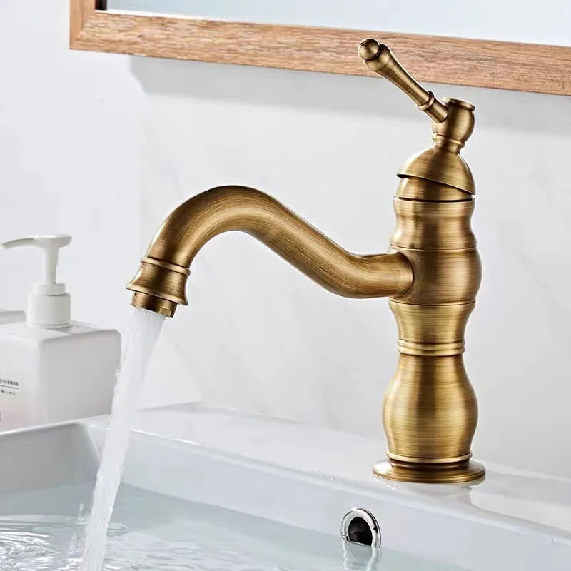 Antique Basin Faucet Brass Handle 360 Rotation Deck