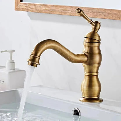 Antique Basin Faucet Brass Handle 360 Rotation Deck