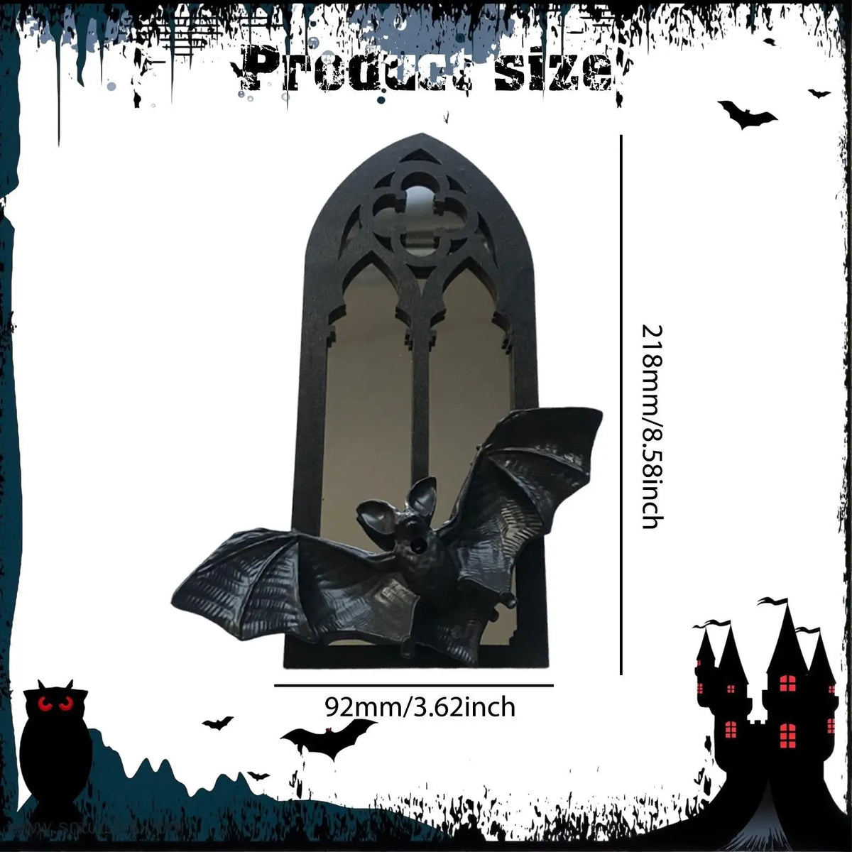 Gothic Arch Mirror Bat Wall Mirror Wood Accent