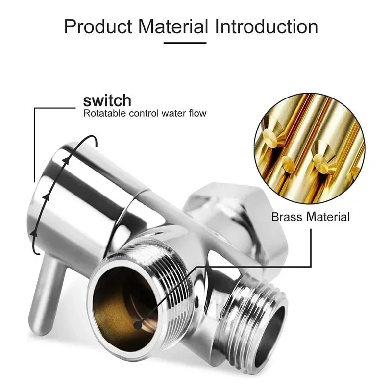 G1/2 Inch Three-Way Diverter Valve T-Type Adapter Converter