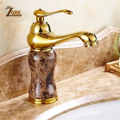Luxury Golden Faucet Coffee Color Marble Bathroom Sink