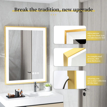 Luvodi Illuminated Bathroom Mirror Gold Frame Wall Mounted