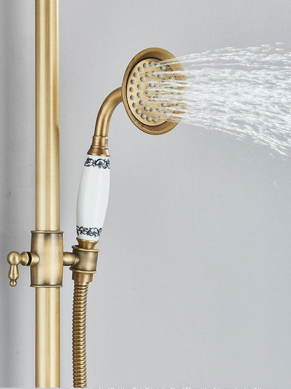Retro Shower System Antique Brass Rainfall Shower Handheld
