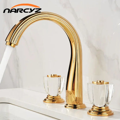 French Brass Bathroom Gold Three-Hole Basin Faucet Cold