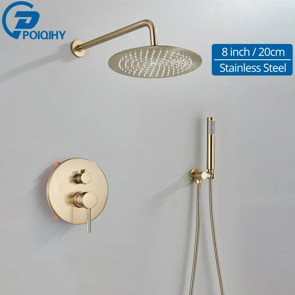 Brushed Gold Shower Faucet Embedded In Ways Shower