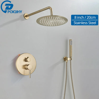 Brushed Gold Shower Faucet Embedded In Ways Shower