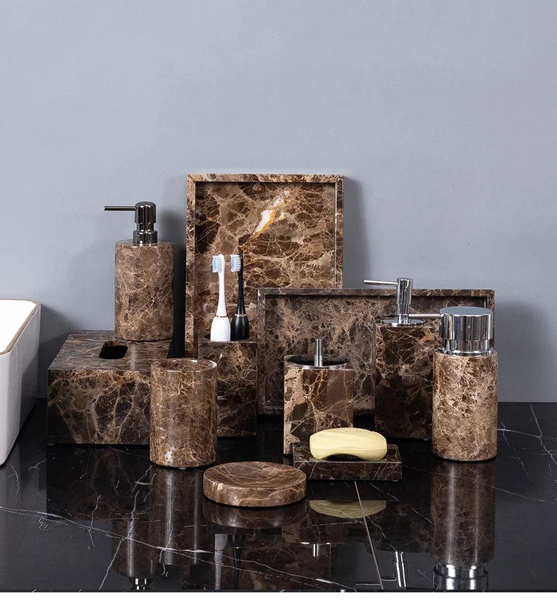 Dark Natural Marble Bathroom Brown Luxury Toothbrush Holder