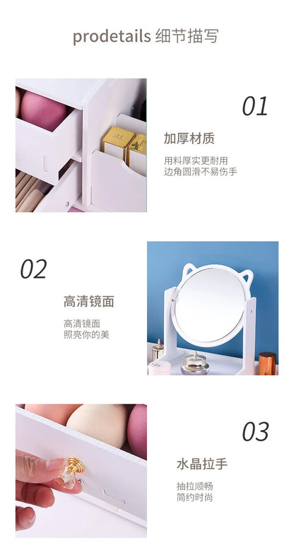 Desktop Drawer-Type Vanity Mirror Storage Box Round Makeup