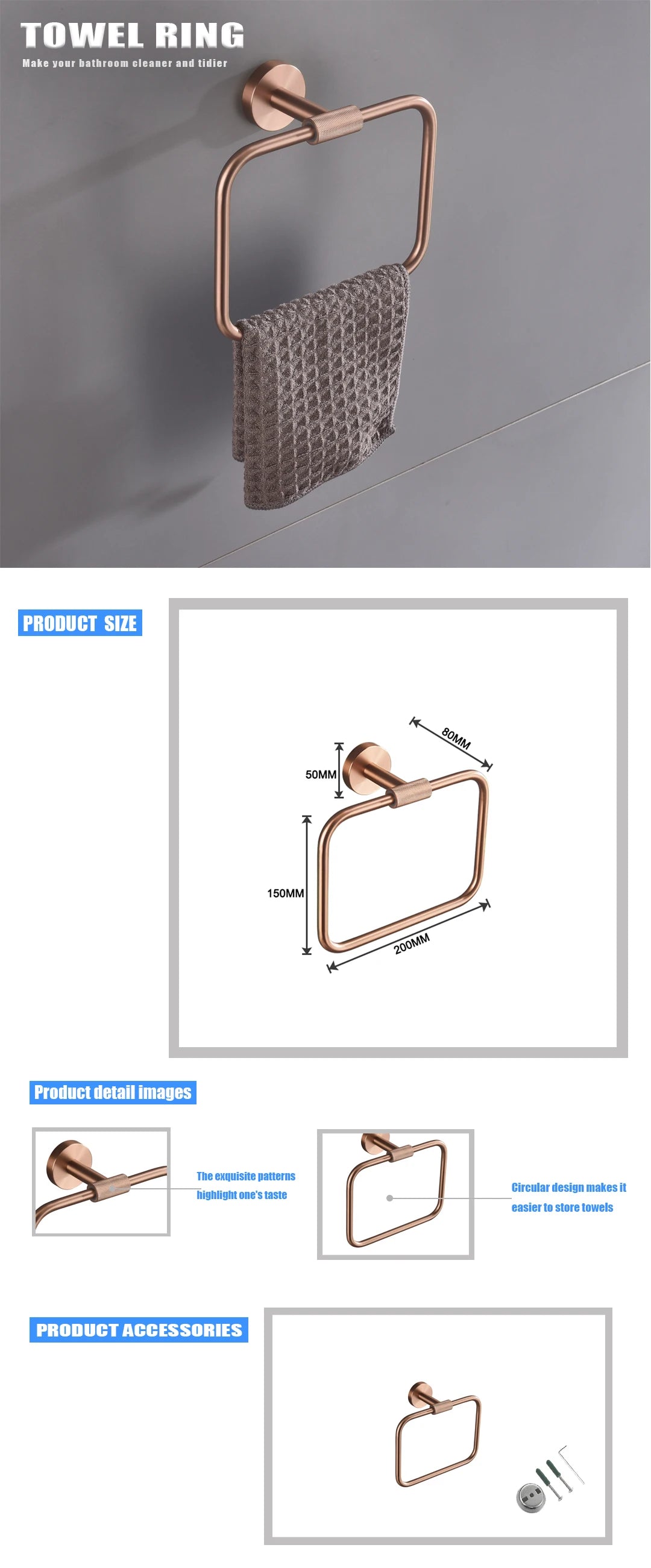 Brushed Rose Gold Toilet Brush Holder Toilet Paper