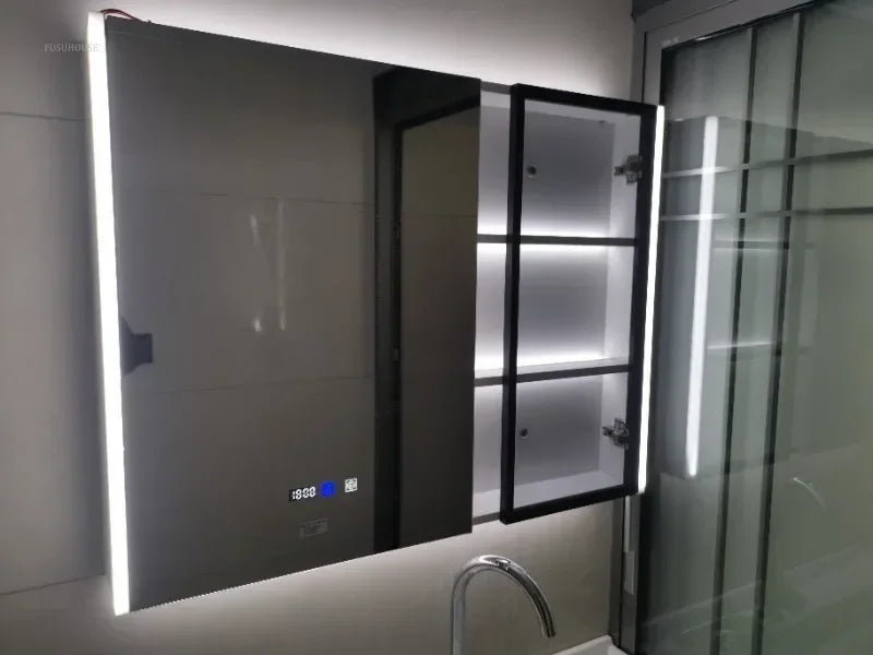 Modern Solid Wood Smart Bathroom Mirror Cabinet Light