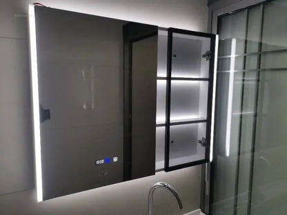 Modern Solid Wood Smart Bathroom Mirror Cabinet Light