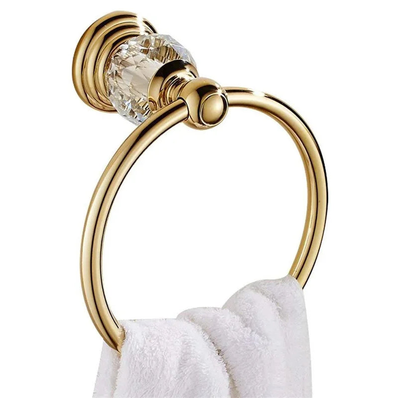 Luxury Crystal Bathroom Gold Polished Brass Bath Hardware