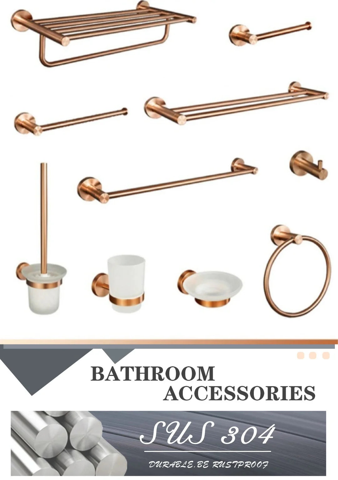 Brushed Rose Gold Bathroom Towel Rack Tissue Rack