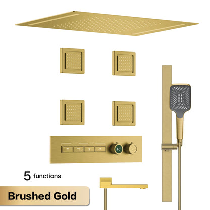 Luxury Gun Grey Brass Thermostatic Shower System Ceiling-Embedded