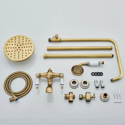 Retro Shower System Antique Brass Rainfall Shower Handheld