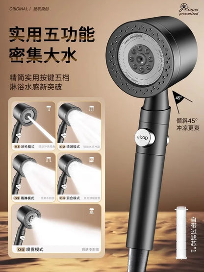 Large Panel Black High Pressure Shower Head Modes