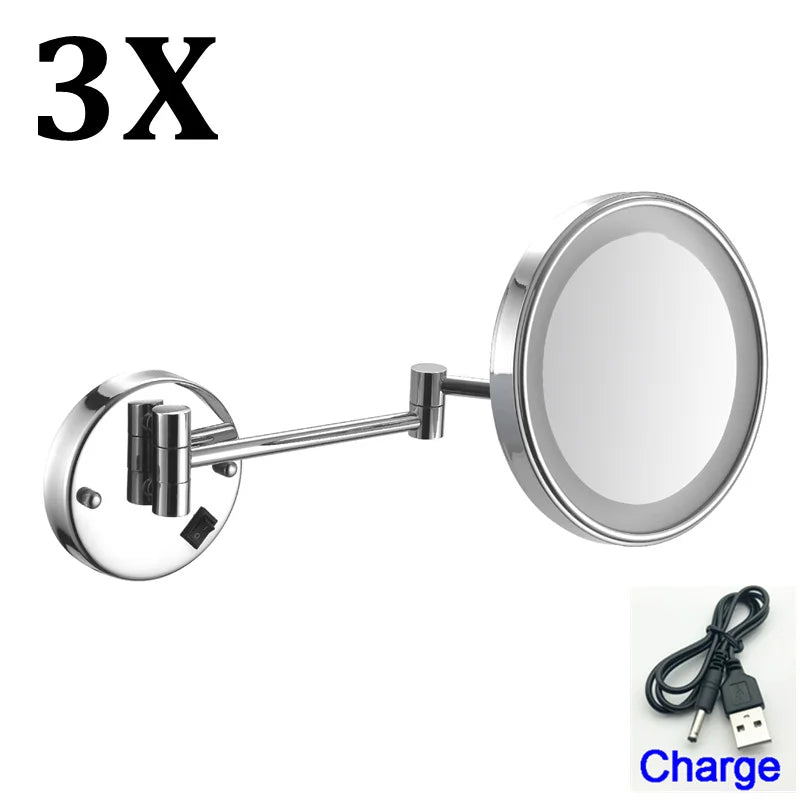Brushed Gold Led Folding Bathroom Mirror Wall Mounted