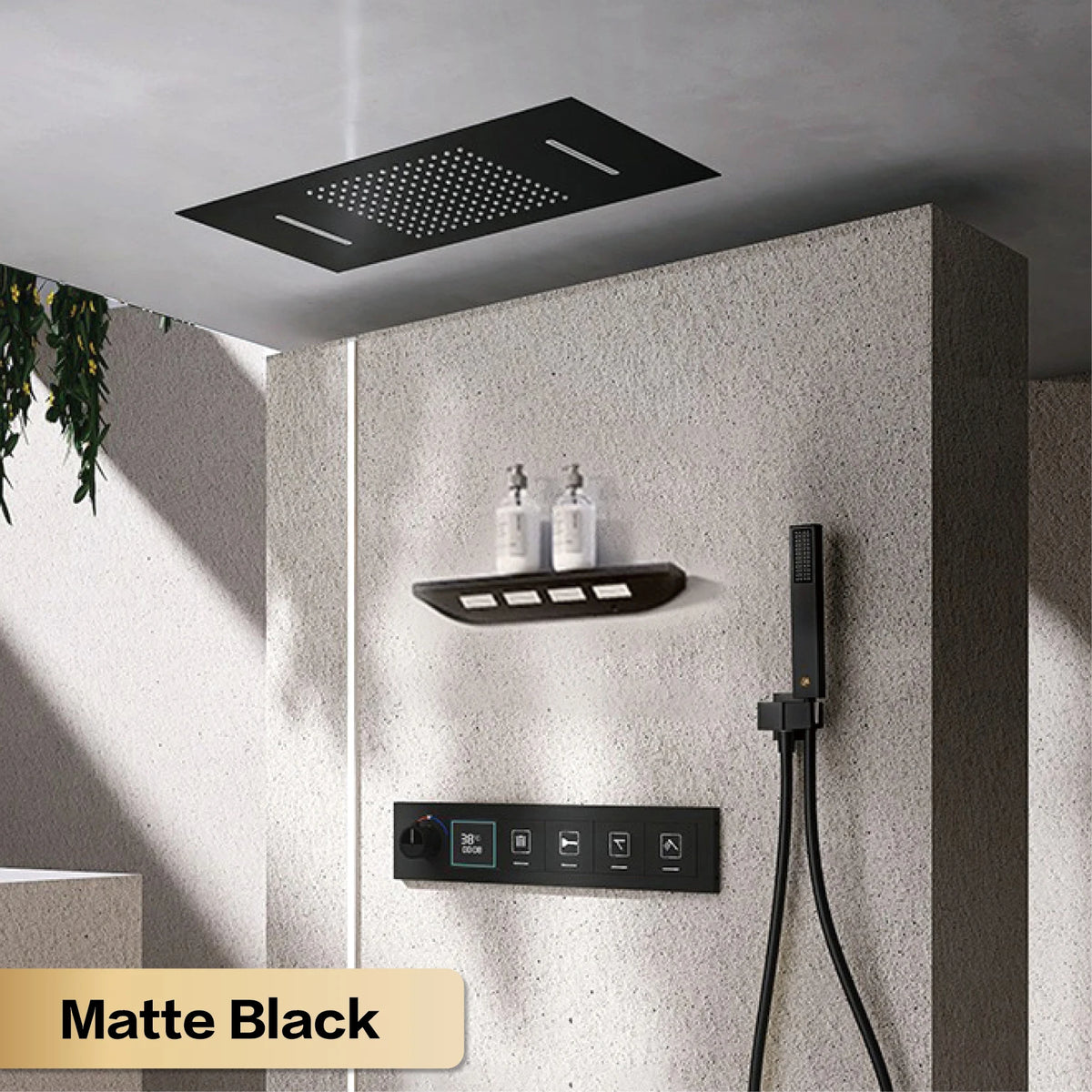Gun Gray Brass Ceiling Constant Temperature Shower System