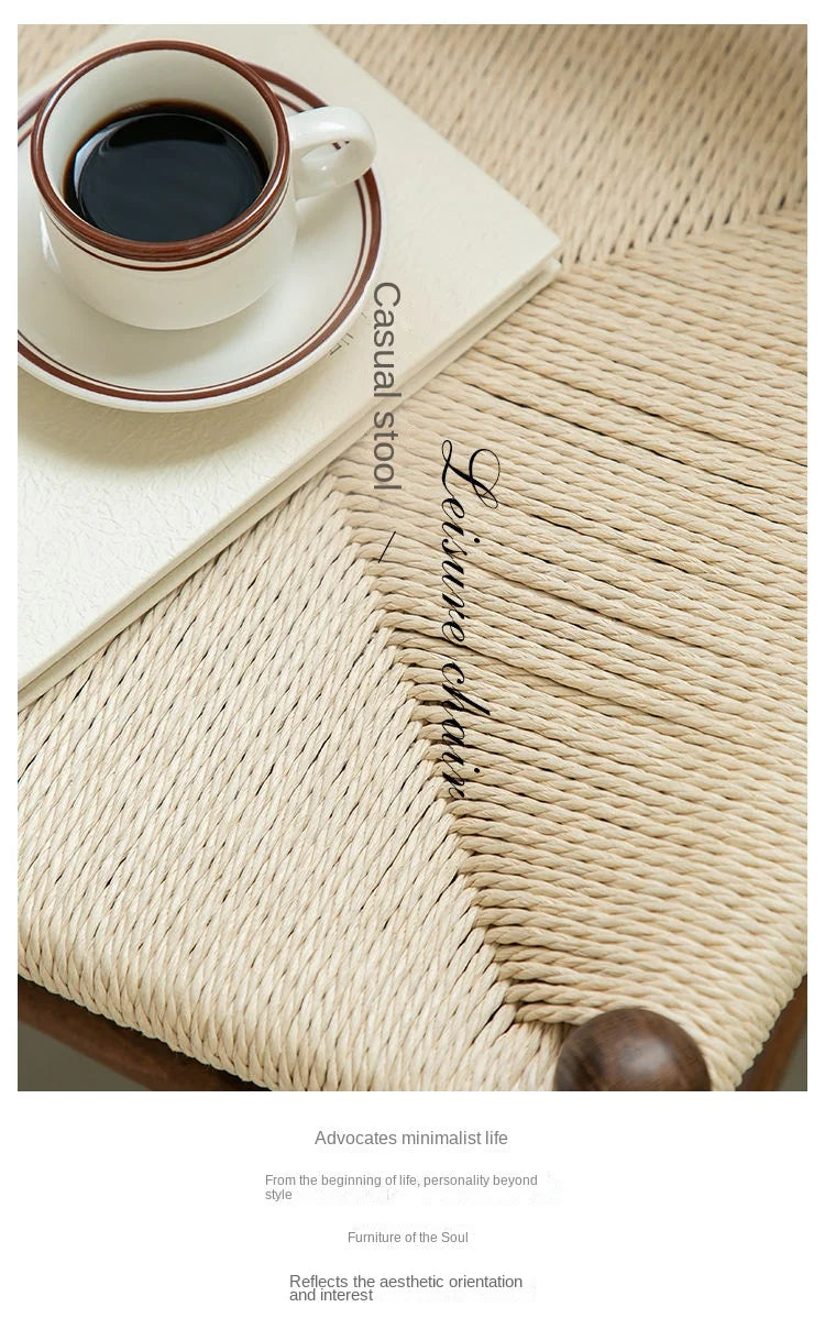 Momo Scandinavian Simple Wood Vanity Stool Rattan Wicker