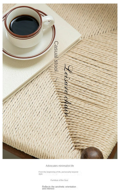 Momo Scandinavian Simple Wood Vanity Stool Rattan Wicker