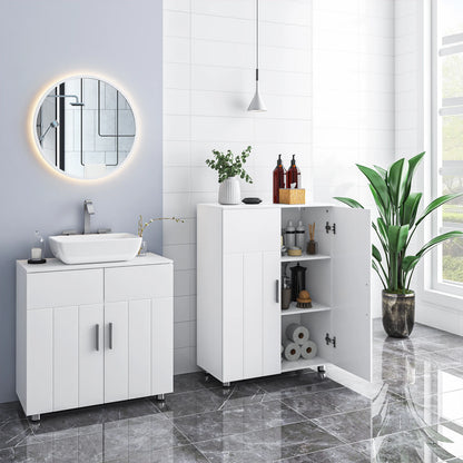 Eugad White Bathroom Cabinet Adjustable Shelves Doors