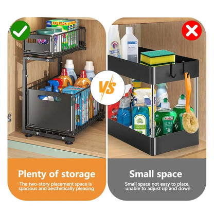 Layer Pull Out Cabinet Organizer Adjustable Storage Under-Sink