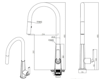 Brushed Gold Faucet Pull Out Sprayer Cold Water