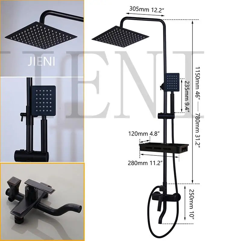 Jieni Matte Black Rainfall Shower Faucet Paint Black
