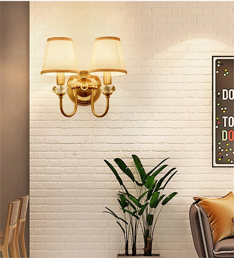 Modern Wall Sconce White Fabric Shade E27 Gold