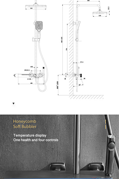 Luxury Gun Gray Brass Bathroom Shower System Digital