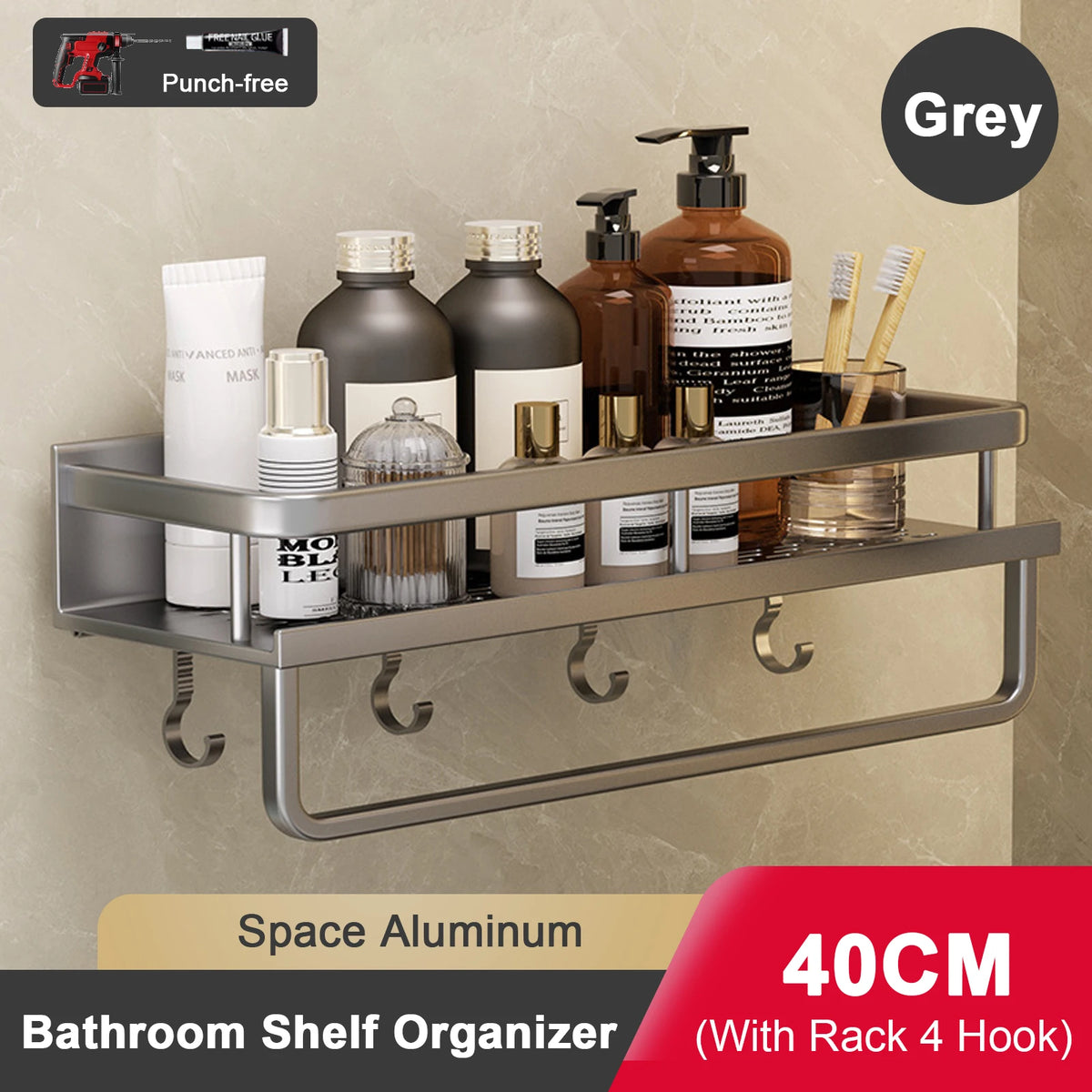 Punch-Free Bathroom Rack Bathroom Shelf Toilet Space Aluminum