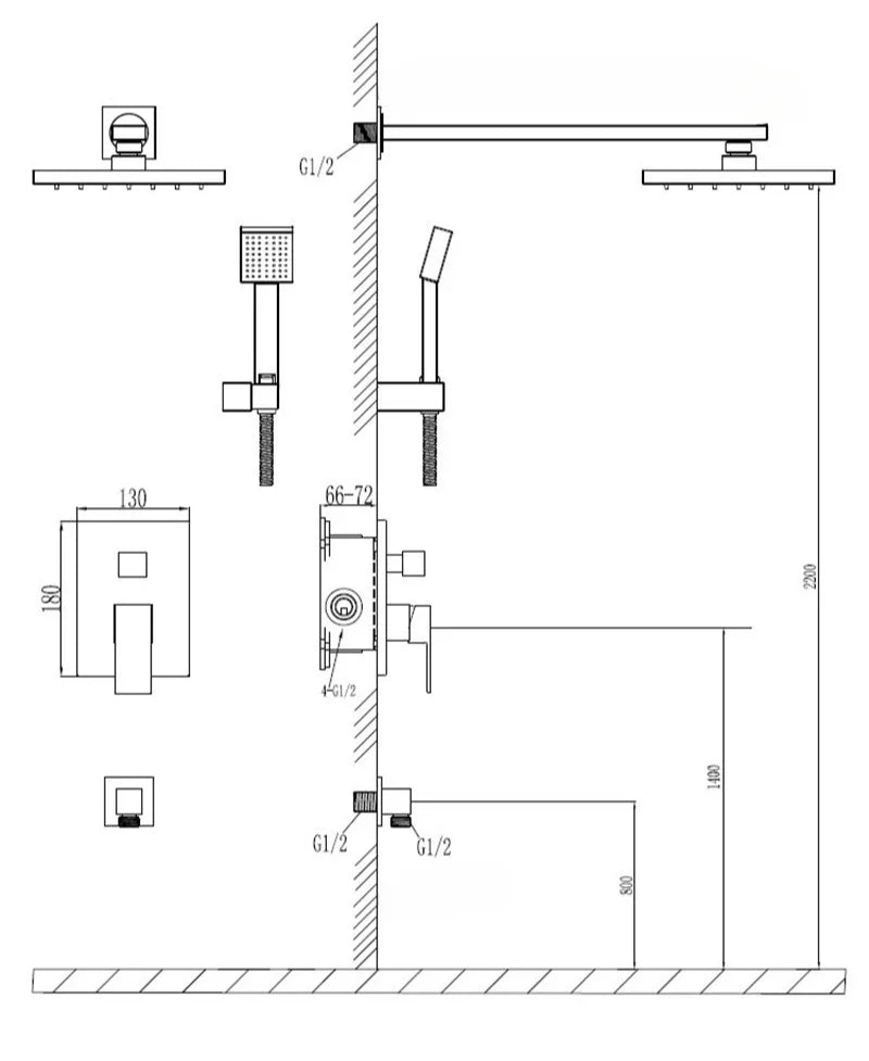 Concealed Shower System 2/3 Ways Water Outlet Hidden