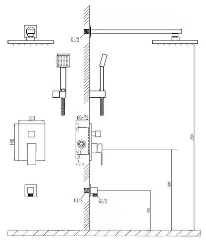 Concealed Shower System 2/3 Ways Water Outlet Hidden