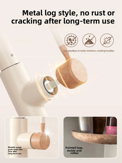 Wooden Cream Pull-Out Cold All Copper Faucet Retractable