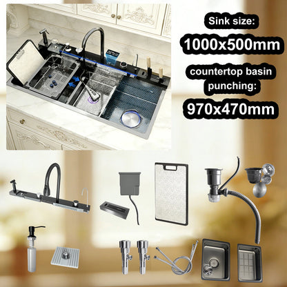 Stainless Steel Sink Digital Display Waterfall Large Slot