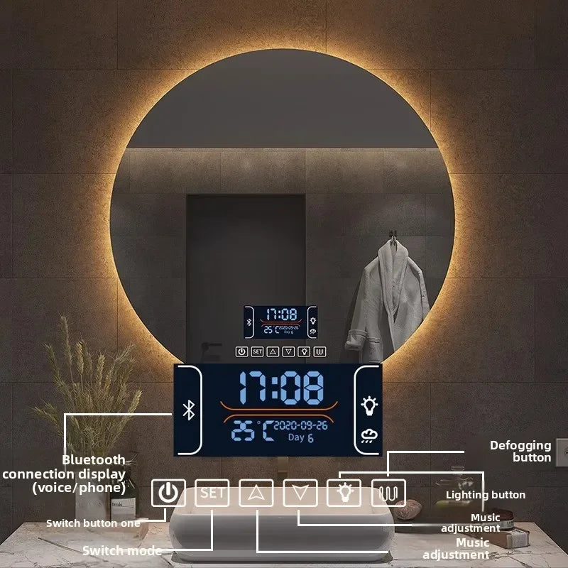 Mirror Round Mirror Wall-Mounted Smart Bathroom Mirror Led