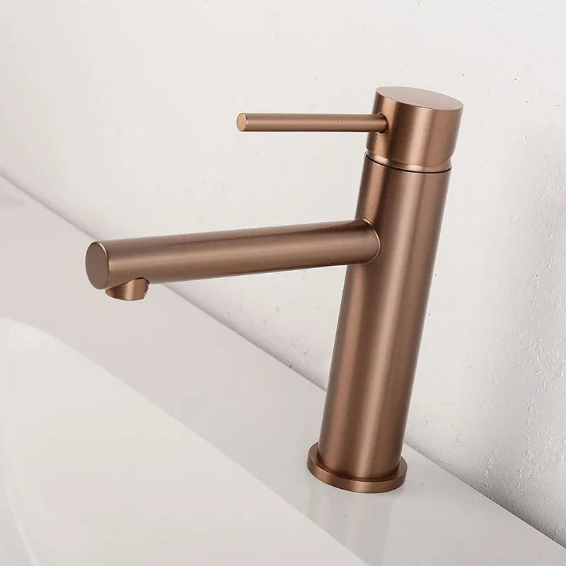 Brushed Rose Gold Bathroom Sink Faucet Deck Mounted