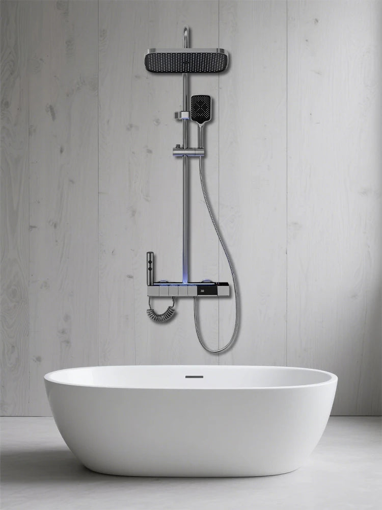 Digital Display Shower Faucet Modern Style Rainfall Bathroom