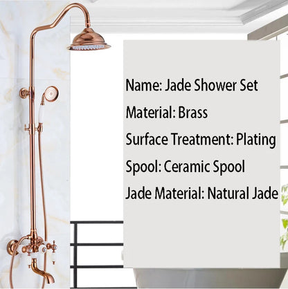 Brass Jade Shower Faucet Wall Mount Rose Gold