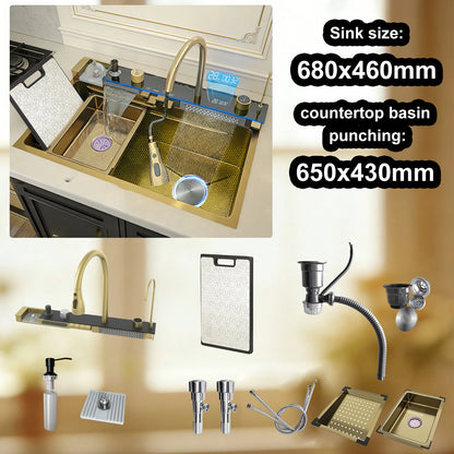 Stainless Steel Sink Digital Display Waterfall Large Slot