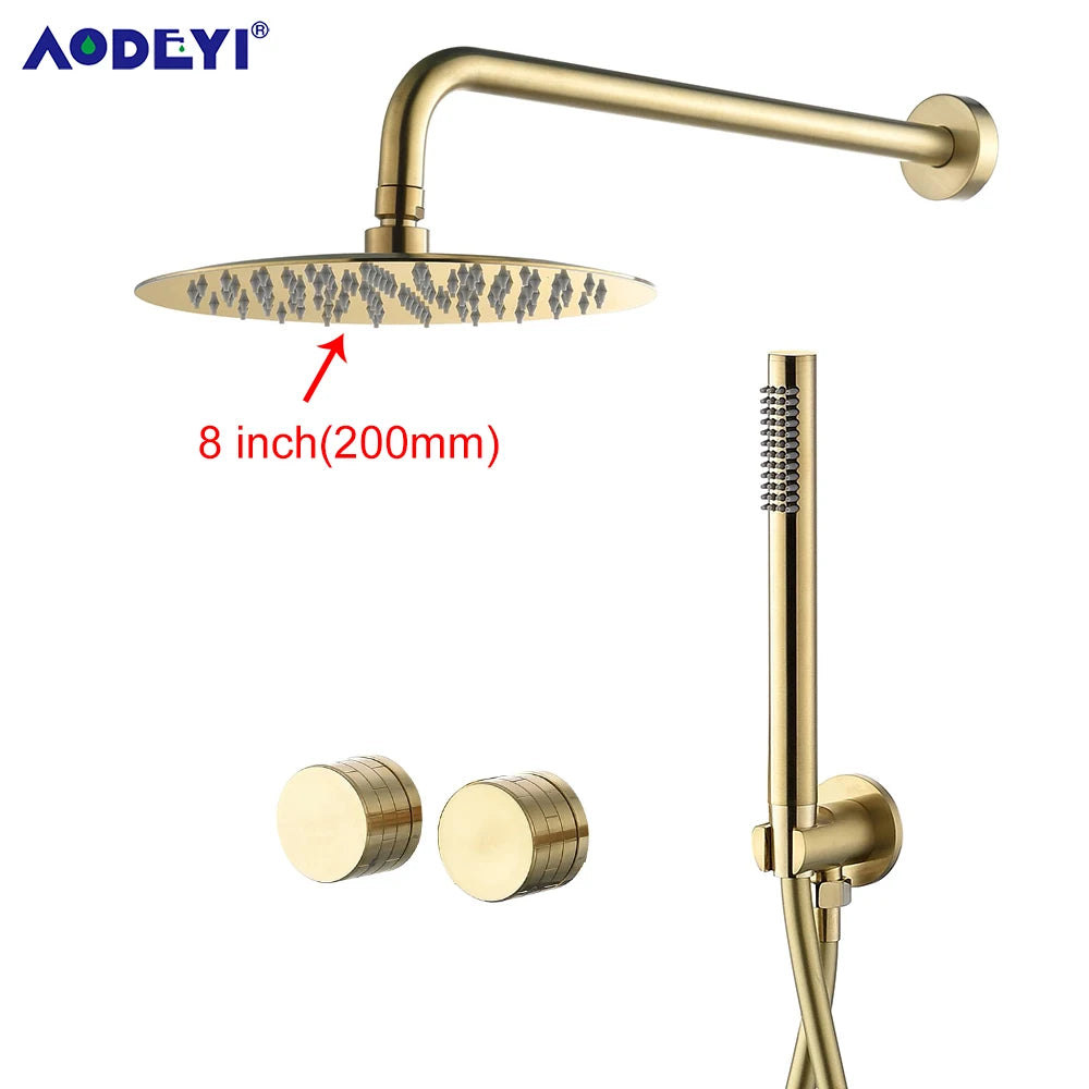 Bathroom Shower System Brushed Gold Cold Faucet Bath