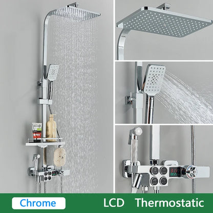 White Gold Thermostatic Shower System Quality Brass Cold