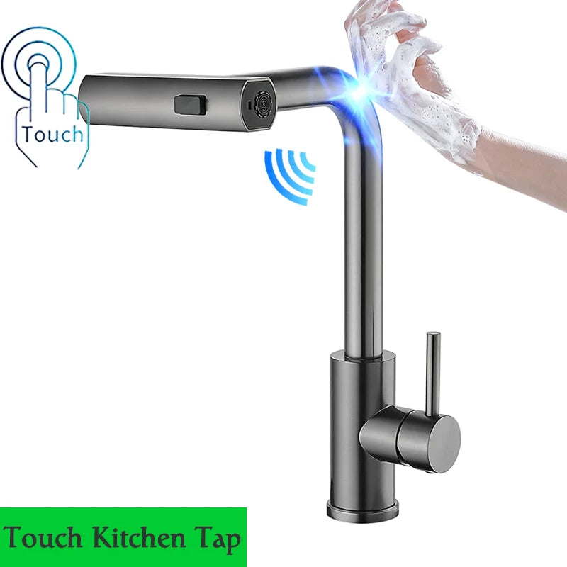 Touch Waterfall Faucet Brushed Gold Cold Pull Out