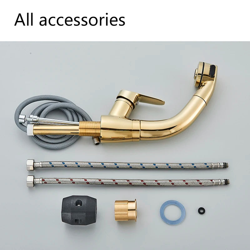 Bathroom Sink Faucet Pull Out Sprayer Deck Mounted