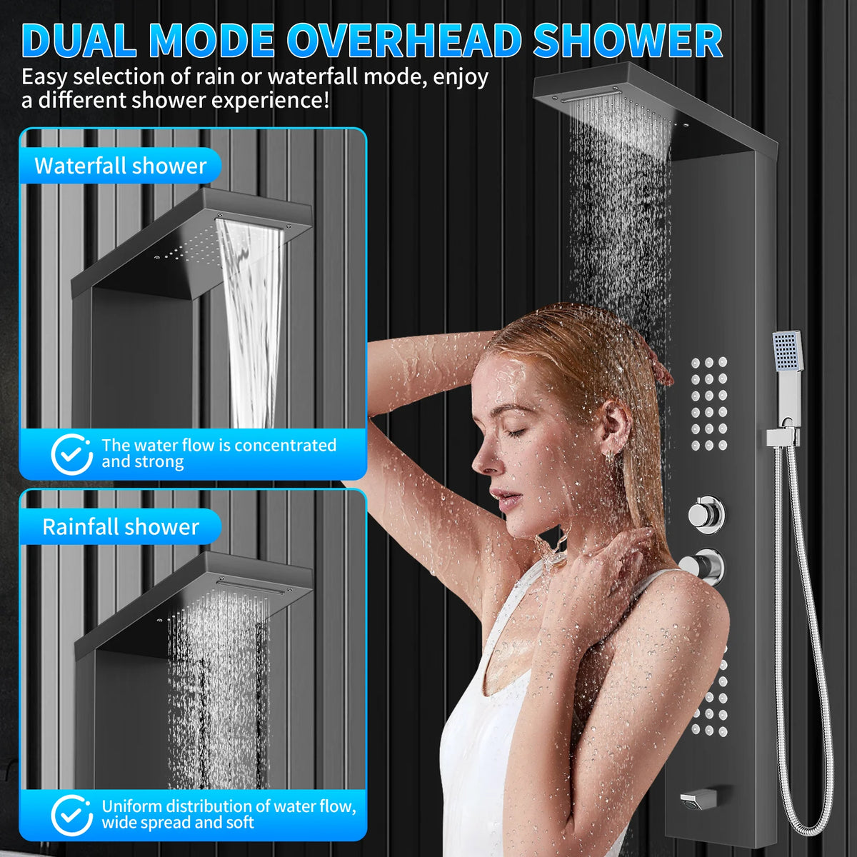 Function Shower Column Panel Stainless Steel Rain Massage