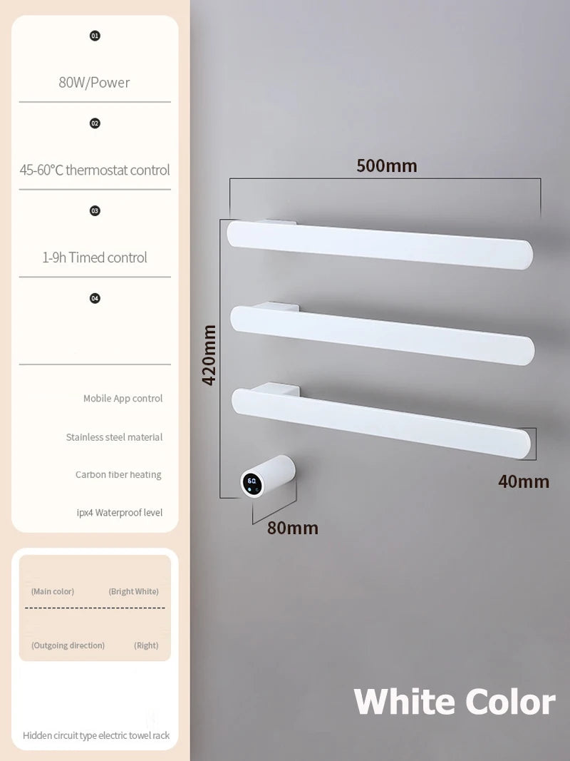 Model Horizontal Style Intelligent Heated Towel Rack Wihte