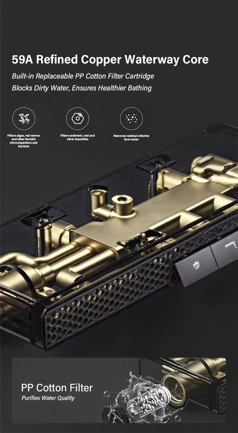 Luxury Spa Jet Shower System Led Display Copper