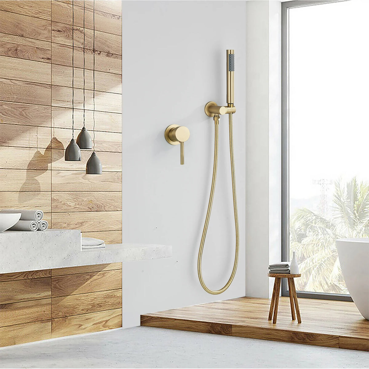 Brushed Gold Handheld Shower Bathroom Shower Faucet &