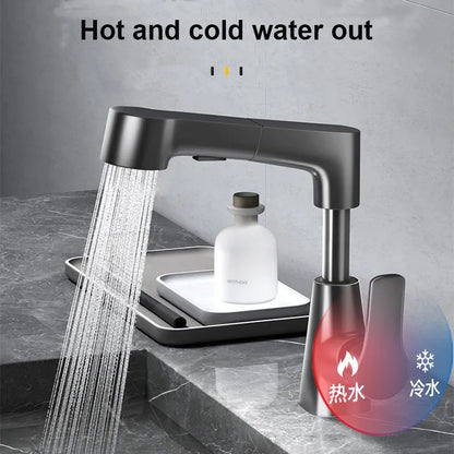 Dual-Function Pull-Down Bathroom Sink Faucet Adjustable Height