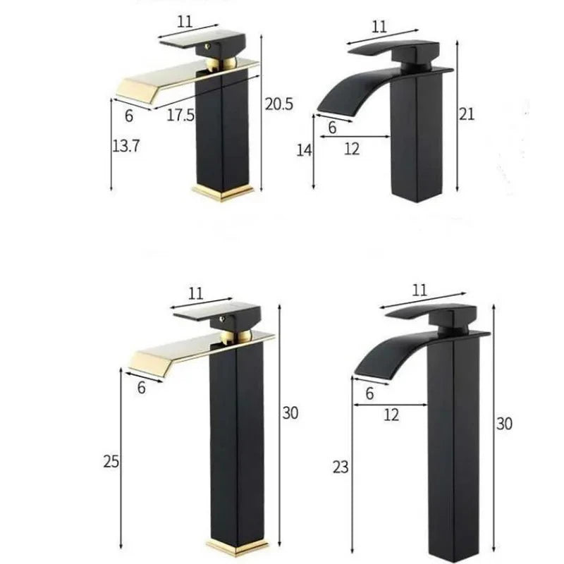 Basin Faucet Gold Black Waterfall Faucet Brass Bathroom